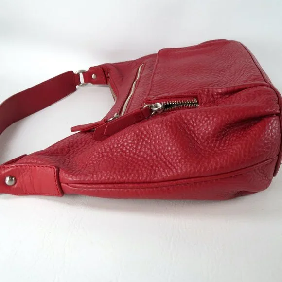 Cole Haan Red Pebbled Leather Hobo Shoulder Bag Slouch Purse Handbag - Picture 11 of 12